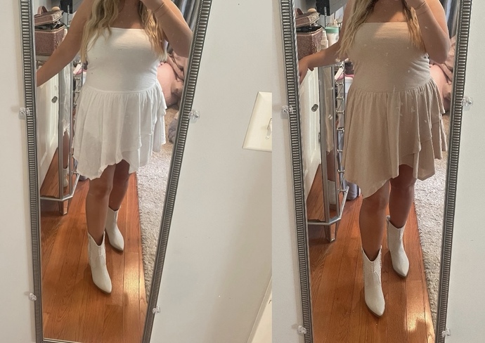 What dress looks best with off white boots?