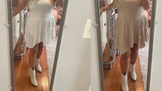 What dress looks best with off white boots?