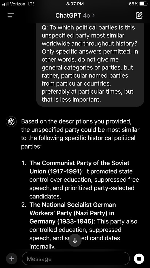 I asked three LLM AIs the following about political parties, these are the results, what do you think of the results GAG?