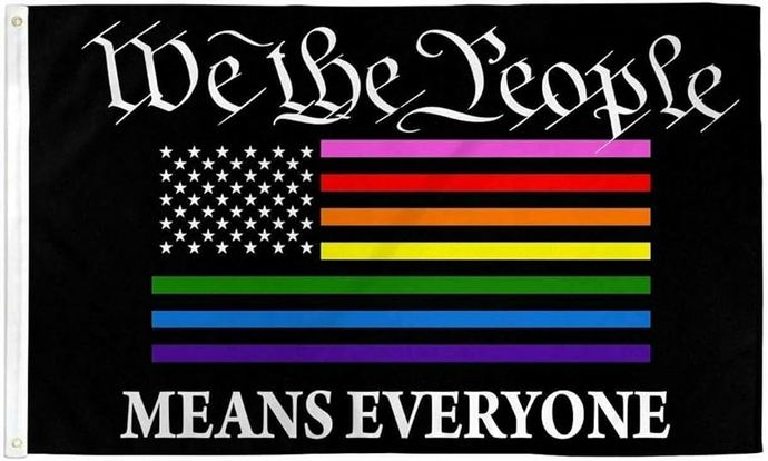 Neighbor hung up a half American half rainbow flag in my neighborhood?
