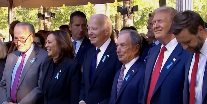 Why is Kamala Harris the only one smiling at the 9/11 memorial?