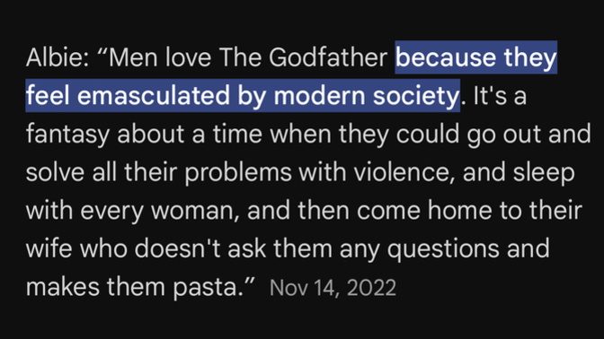 Men is it true that GODFATHER is about a womanizer?