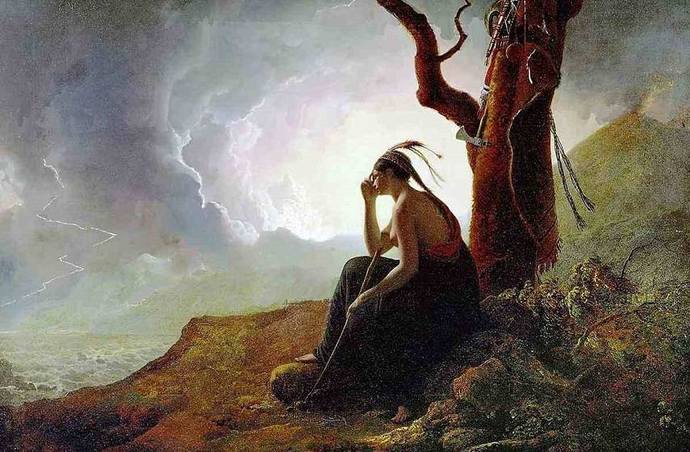 Joseph Wright of Derby - The Widow of an Indian Chief watching the Arms of her Deceased Husband, 1785