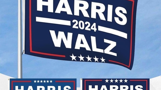 What is the first thing that comes to mind when you see a Harris Walz flag?