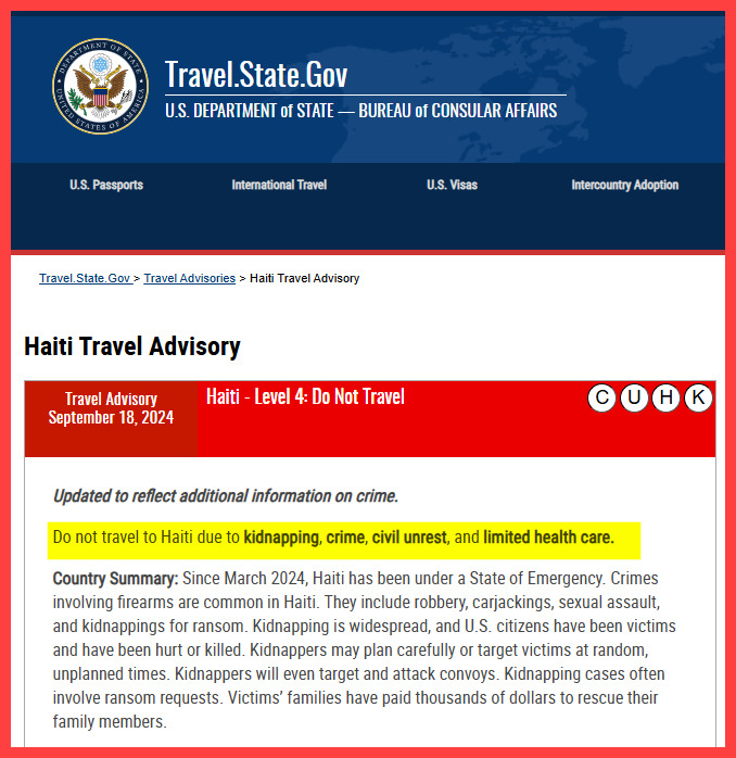 Why does the Harris-Biden admin. warn Americans NOT TO TRAVEL to Haiti, but lets unknown Haitians illegally pour over the US border by the thousands?