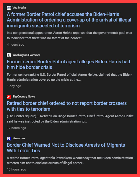 =BREAKING= Border Patrol Chief ordered by Harris-Biden administration to cover up terrorists crossing US border. Why would ANYONE vote for Kamala! ?