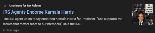 Kamala Harris gets BIG endorsement from the *** IRS ***. Do you need to know anything else about her plans? Are you ready to be TAXED TO DEATH?