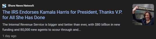Kamala Harris gets BIG endorsement from the *** IRS ***. Do you need to know anything else about her plans? Are you ready to be TAXED TO DEATH?