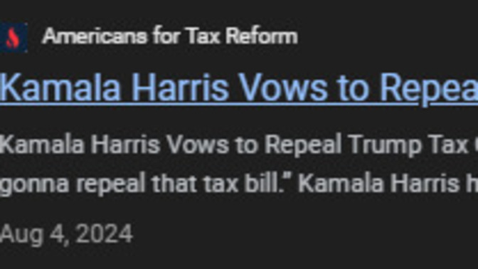 92% of Americans have been paying less tax because of the Trump 2017 tax cuts. Harris says she will repeal the cuts. Why would ANYONE vote for THAT?