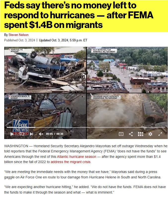 Harris-Biden Admin. Says Sorry we cant help you to hurricane victims because they gave all the money to illegals. Why is Harris America LAST?