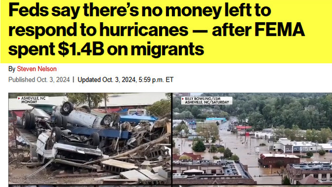 Harris-Biden Admin. Says "Sorry we can't help you" to hurricane victims because they gave all the money to illegals. Why is Harris America LAST?