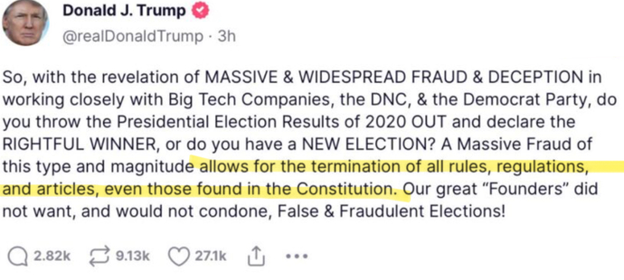 “Allows for the termination of all rules, regulations, and articles, even those found in the Constitution”