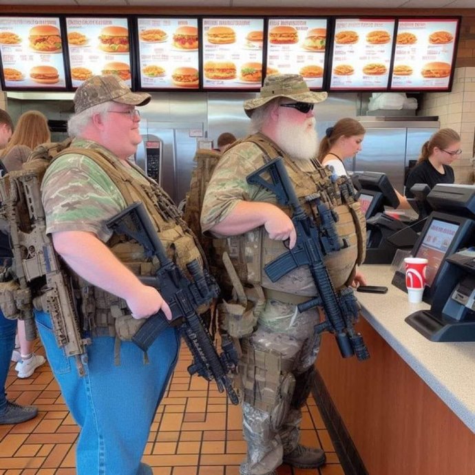 You swing by McDs & these two guys are in line. How do you feel? Should there be a limit on open carry? Is it better to KNOW whos carrying? ?