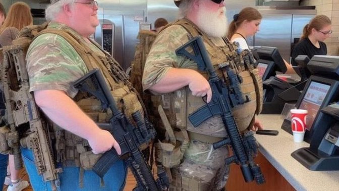 You swing by McDs & these two guys are in line. How do you feel? Should there be a limit on open carry? Is it better to KNOW who's carrying? ?