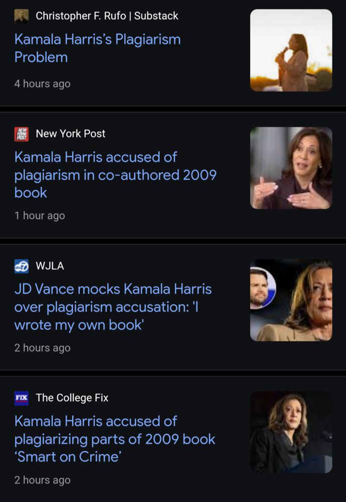 Kamala Harriss book is exposed for plagiarism. Does this woman ever say or do ANYTHING thats honest? Or is she ALWAYS a fake a phony and a fraud?