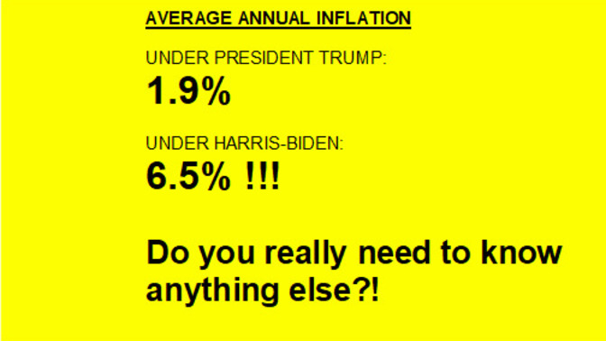Average annual inflation under 4 Years of Trump 1.9%. Under 4 years of Harris-Biden 6.5%. Do you really need to know anything else before you vote?