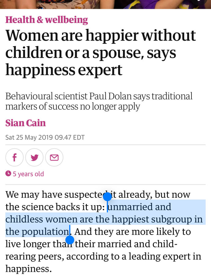 Do you believe that women who dont get married and have children are happier?