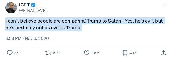 Trump worships Hitler, but I know this doesn't matter to all of you. What about if he worshipped the devil - would that matter?