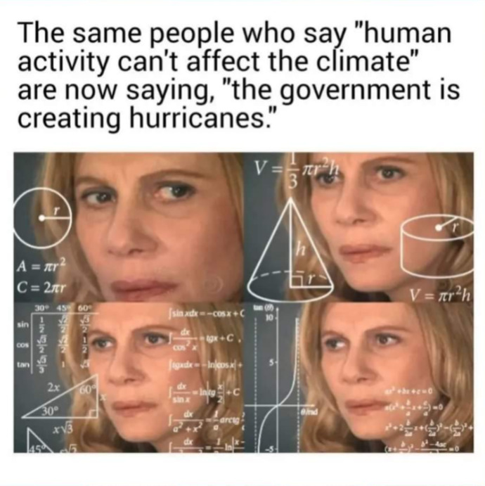 So, humans cant affect the climate, but the government is creating hurricanes?
