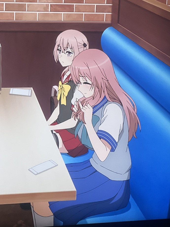 Source anime: My Dress up Darling episode 7 (younger sister blue skirt and older sister red skirt).