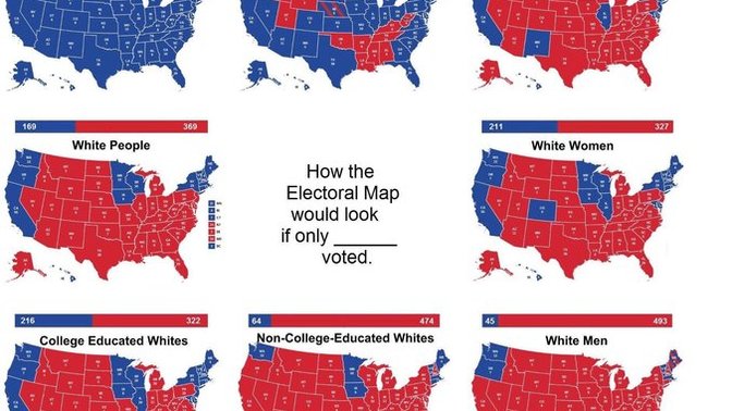 This Is How The Electoral Map Would Look Like If Only Specific Demographic Groups Were Able To Vote. Thoughts?