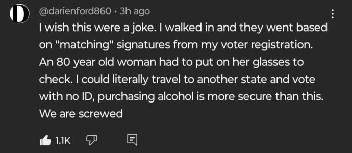 Have those of you in no voter I. D States experienced this?