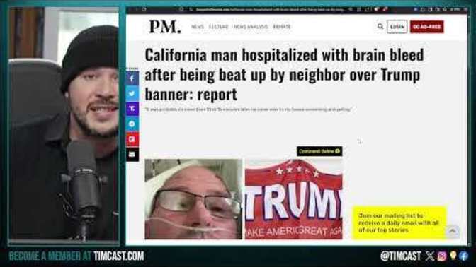 Democrat beats man over Trump banner. Who's supporters are more violent?