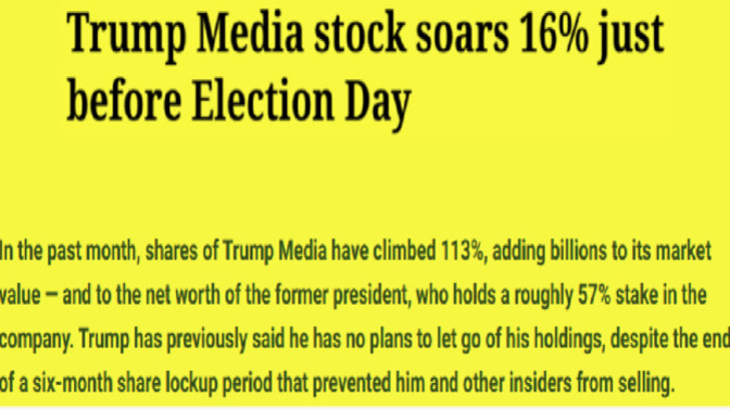 Trump Media Stock Surges 16% As Polls Open On Election Day. It more than DOUBLED this year! Is this a sign of the economy ahead under President Trump?