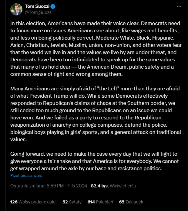 What do you think of this tweet by New York Democratic Representative Tom Suozzi?