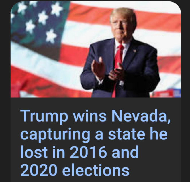 =BREAKING= Trump WINS Nevada. Only one more state to go to give him a victory in ALL 7 Swing States. Can Democrats ever recover from this epic loss?