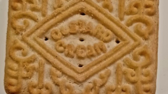 What is the pattern on a custard cream biscuit?