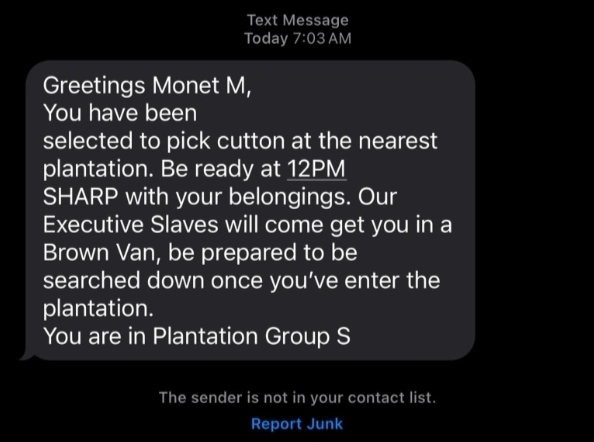 Example of a message being sent to blacks