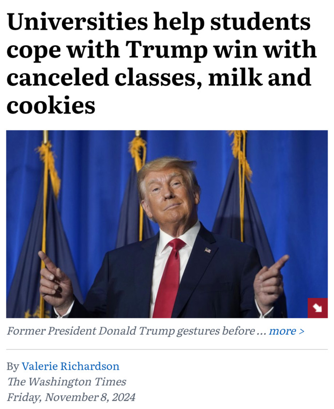What do you think about Universities Cancelling Classes After Trump Winning 2024 Election?
