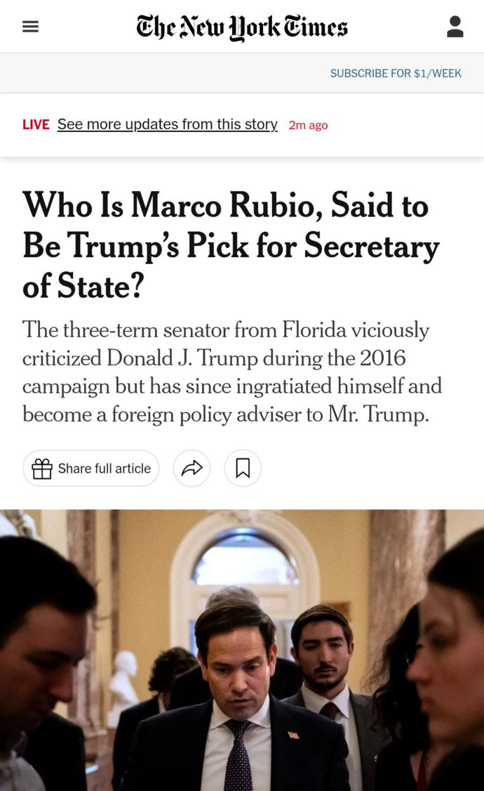 Thoughts On Trump Picking Marco Rubio As His Secretary of State?