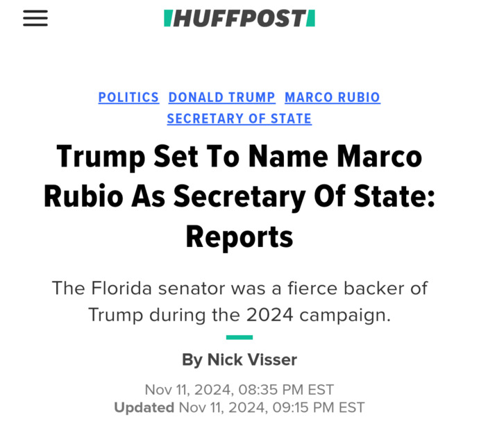Thoughts On Trump Picking Marco Rubio As His Secretary of State?