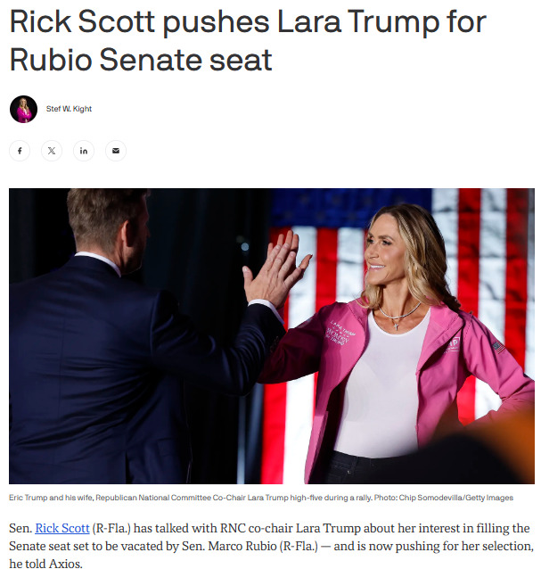 Will those sexist Republican misogynists DARE replace Senator Marco Rubio with Lara Trump?
