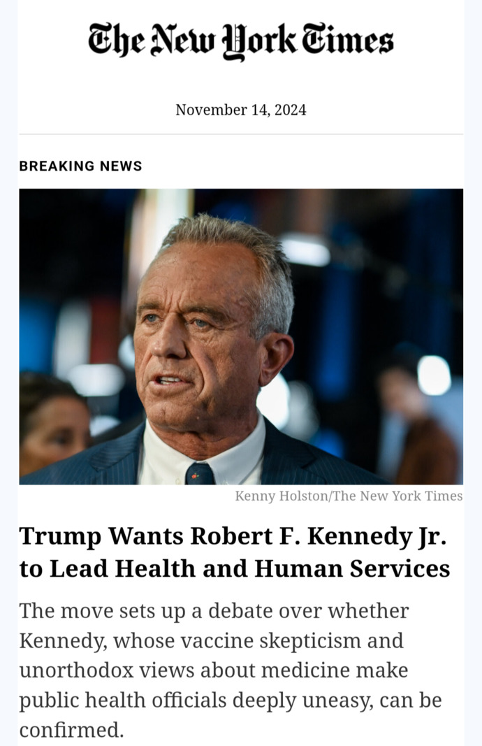 Breaking News: Donald Trump Picks RFK JR. For Secretary Of Department Of Health And Human Services. Do you agree or disagree with the decision?