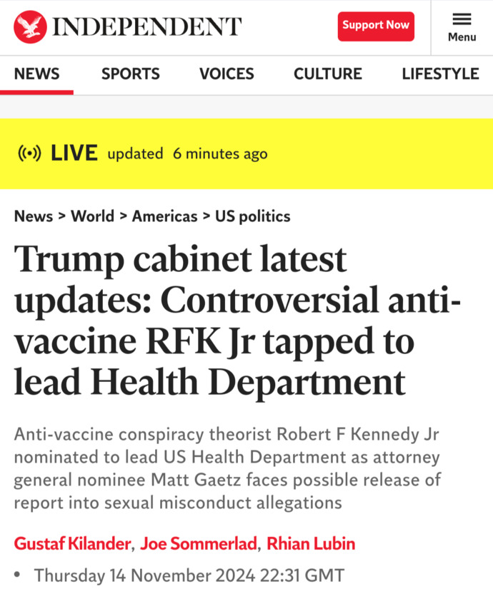 Breaking News: Donald Trump Picks RFK JR. For Secretary Of Department Of Health And Human Services. Do you agree or disagree with the decision?