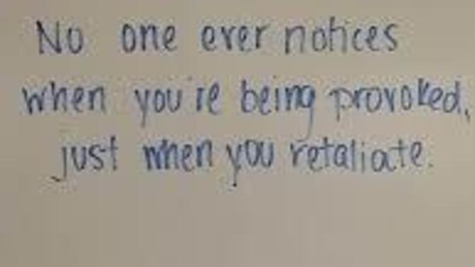 "No one ever notices when you're being provoked, just when you retaliate." Why is this so true?