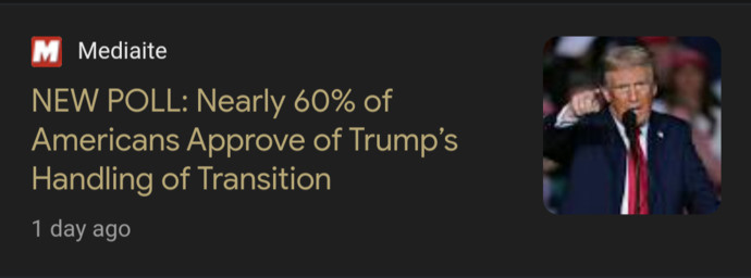 Looks like Hitler is getting off to a good start as 60% of Americans approve of the Trump transition! Will he make America SANE again?