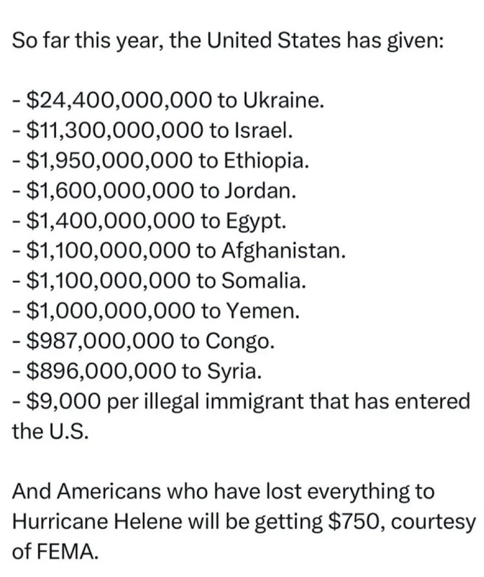 Why do victims of Hurricane Helene live in tents while illegals live in warm hotels on these victims tax dimes?