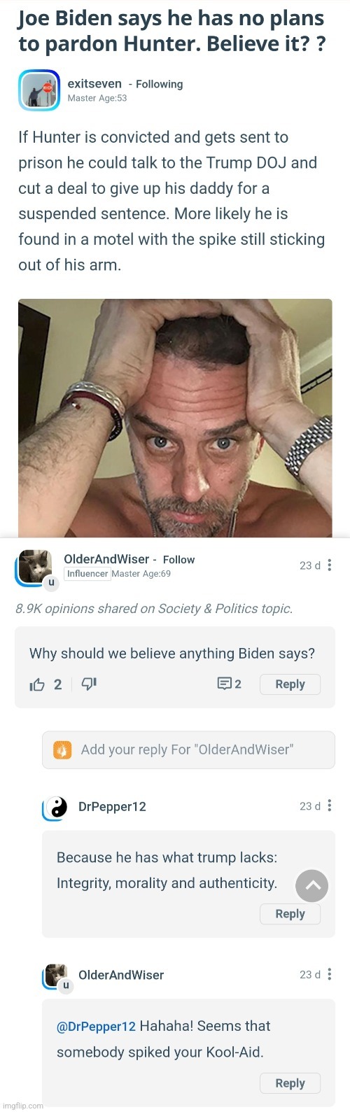 How do you feel about the hypocrite, Joe Biden, pardoning his son on drugs and gun charges?
