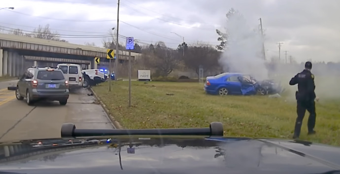Youre in a near-death car crash when police use spike strips on fleeing criminal. Who are you MOST mad at?
