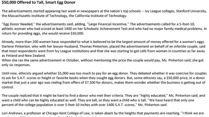 Is it okay to offer large sums of money to egg doners far above the medical expenses?