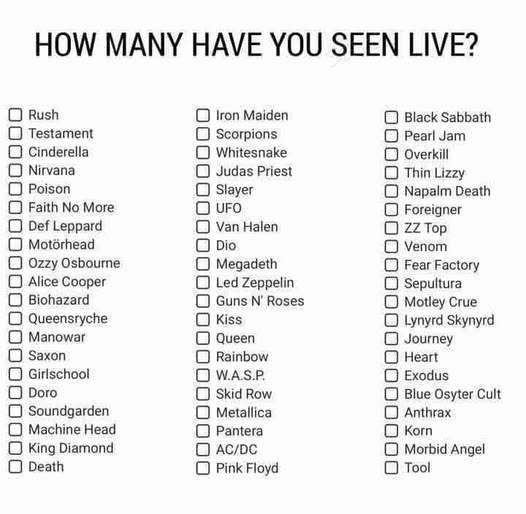 Test, how many of these bands have you seen live?