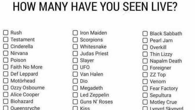 Test, how many of these bands have you seen live?