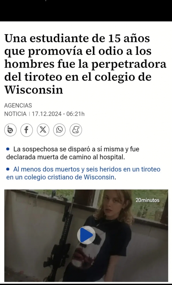 A student who promoted hatred of men was the perpetrator of the shooting at the Wisconsin school.