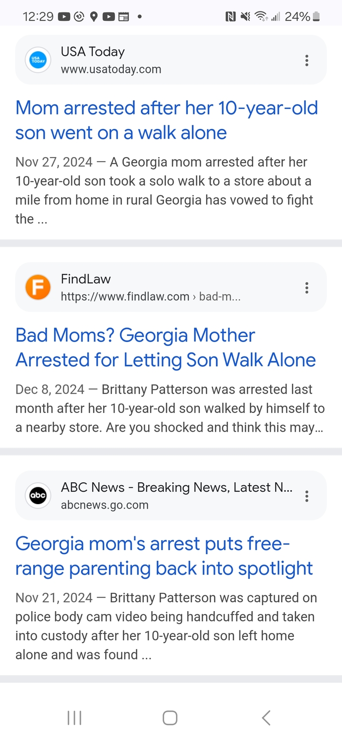 What are your thoughts on the recent trend of the self proclaimed America #1 jailing mothers for letting their kids walk alone and be independent?