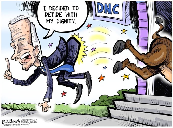 Why do Democrats say that Biden willingly stepped down, when anyone with an IQ above 40 knows he was forced out by his own party?
