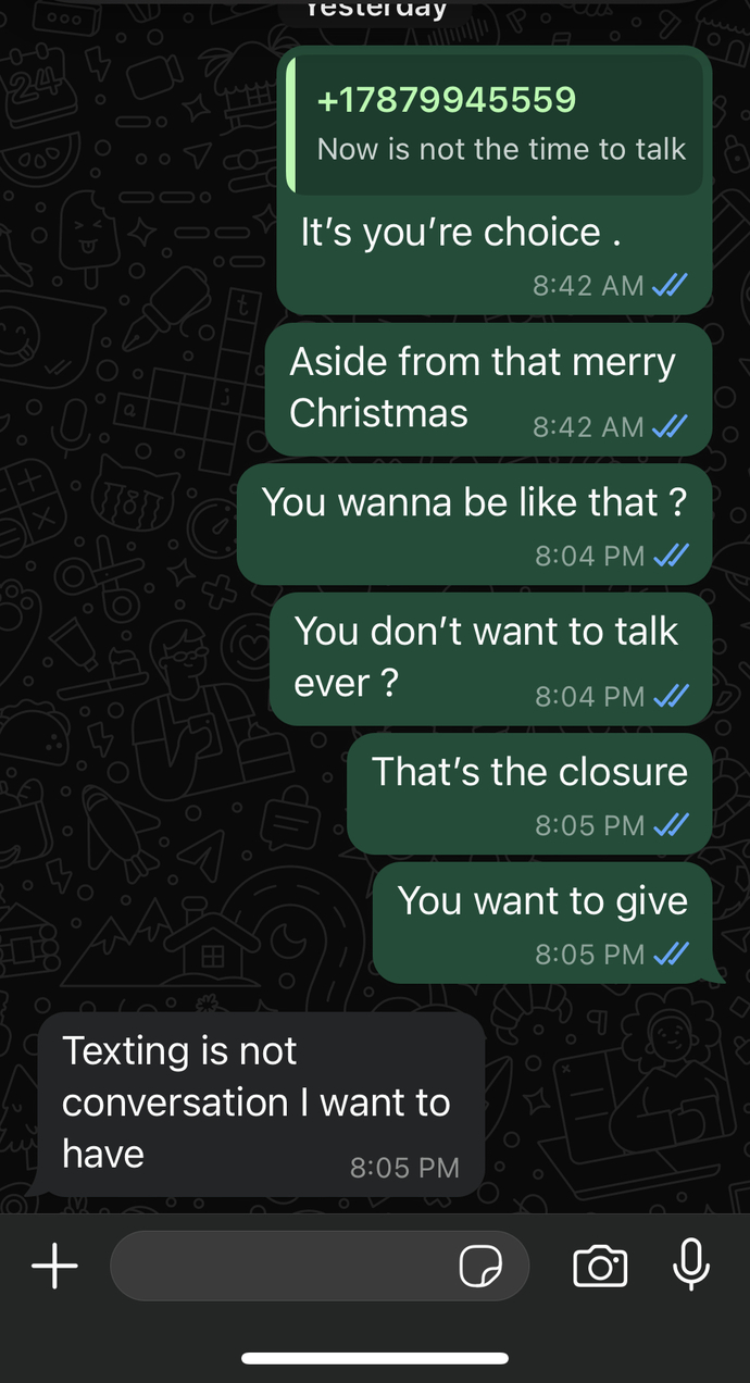 What is he implying in this text? That he wants to talk face to face?